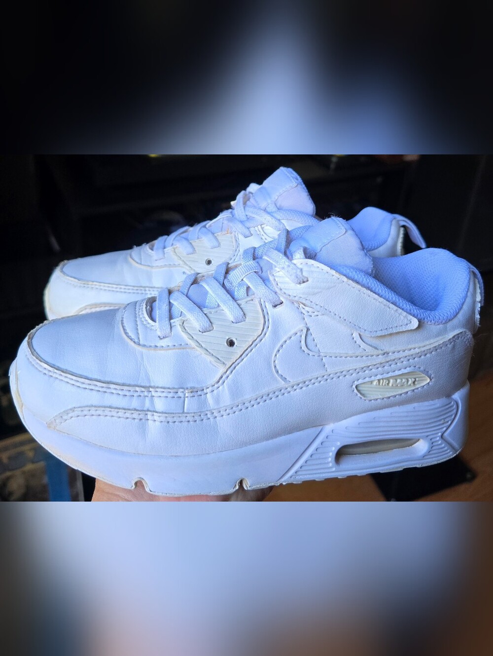 Sz 2.5Y Little Kids NIKE AIR MAX 90 LTR 'Triple White' Running Shoes